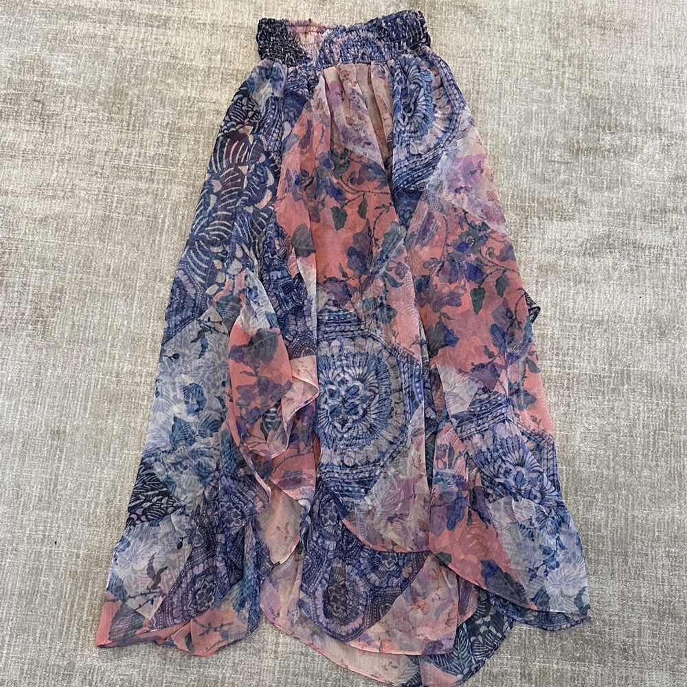 Misa Los Angeles High Low Skirt - Pink and Blue Floral